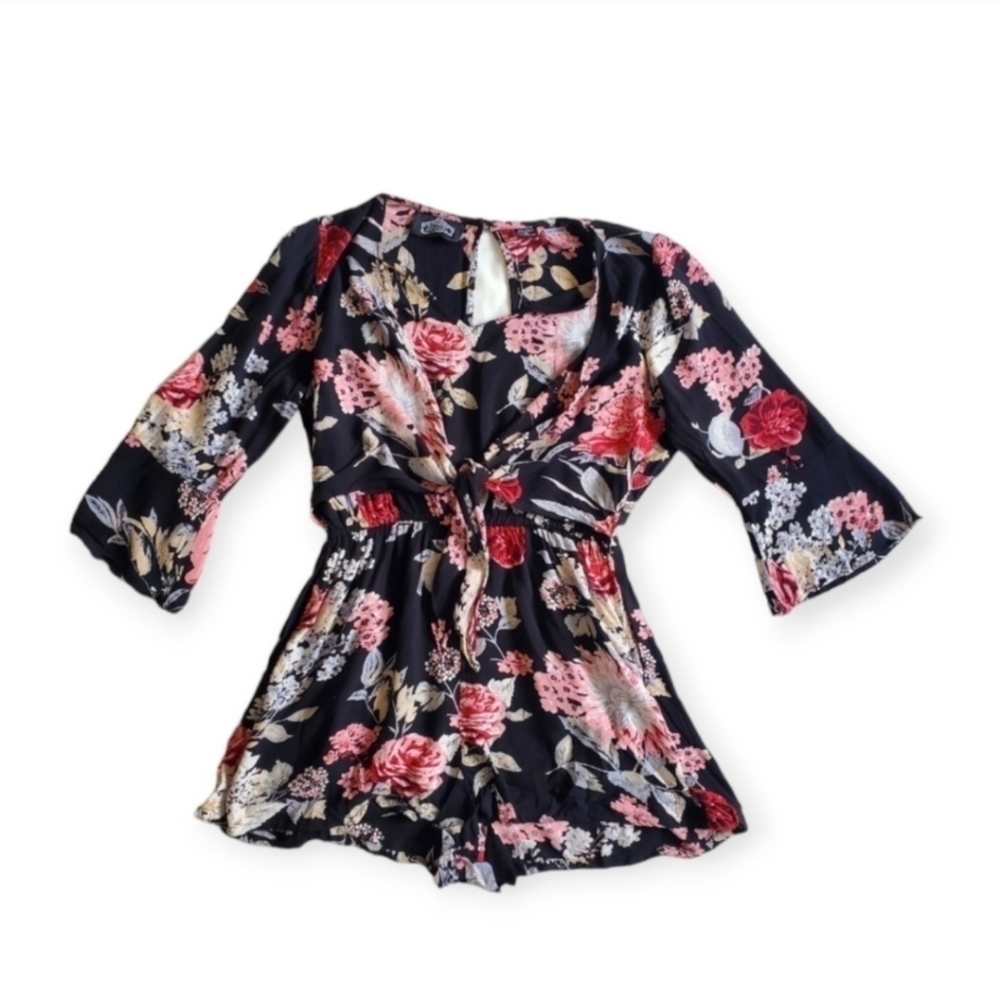 Black Floral Romper Short Jumpsuit Medium
